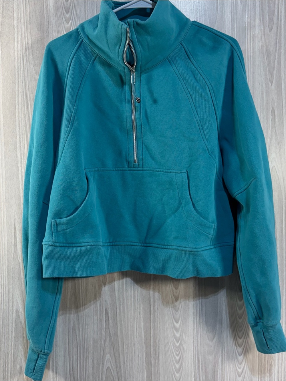 Lululemon Scuba Oversized Crop Funnel Neck Blue Fleece Pullover M/L Yoga Gym